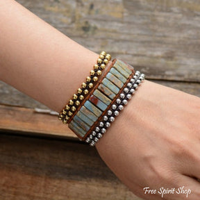 Handmade Natural King Jasper Tube Wrap Bracelet