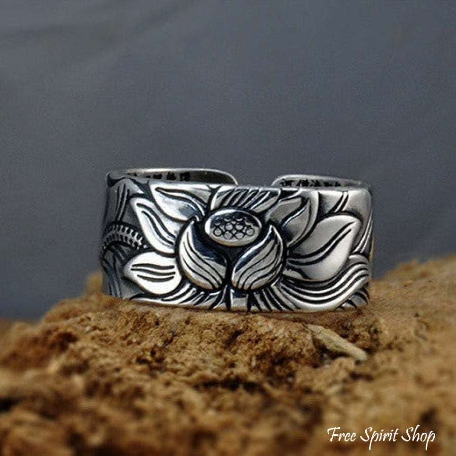 Buddhist Silver Lotus Flower Ring