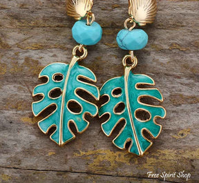 Seashell & Montserrat Leaf Earrings