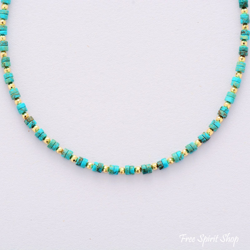 Natural Turquoise Bead Choker Necklace