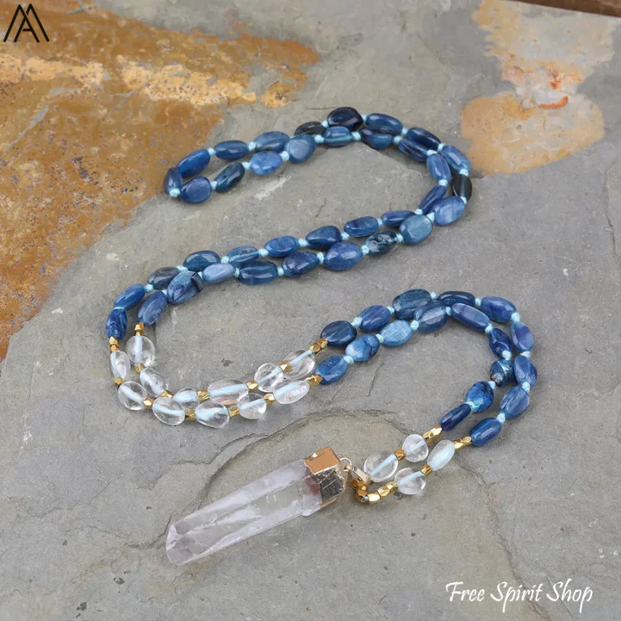Natural Phantom Quartz & Clear Quartz Necklace - Jewelry > Gemstone Bead Necklace