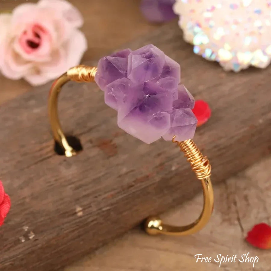 Natural Amethyst Flower Cuff Bracelet Jewelry >