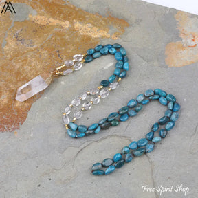 Natural Phantom Quartz & Clear Quartz Necklace - Jewelry > Gemstone Bead Necklace