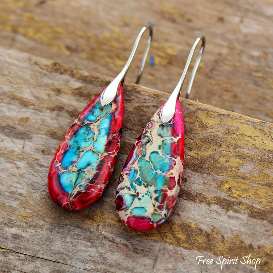 Red & Turquoise Imperial Jasper Drop Earrings Jewelry > Gemstone