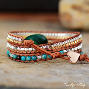 Handmade Malachite & Chain Beaded Wrap Bracelet Jewelry > Gemstone Bead