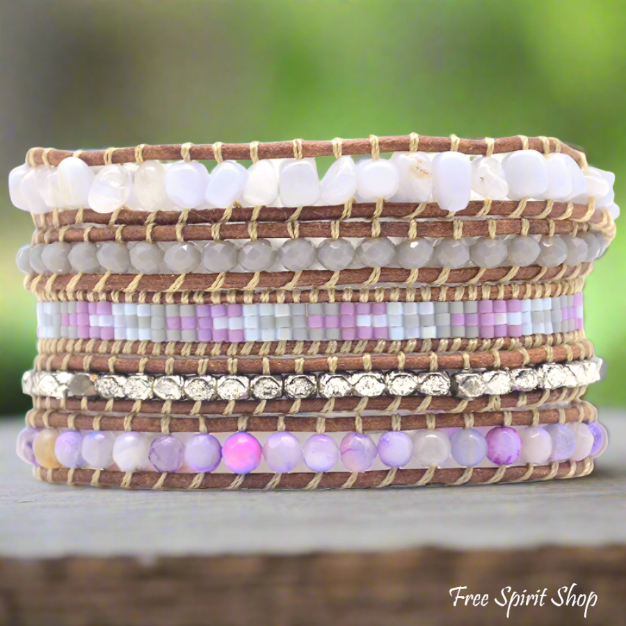 Natural Purple Agate & Miyuki Bead Wrap Bracelet Jewelry > Gemstone