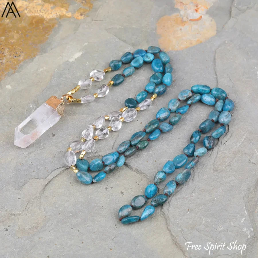 Natural Green Aventurine & Clear Quartz Necklace - Jewelry > Gemstone Bead Necklace
