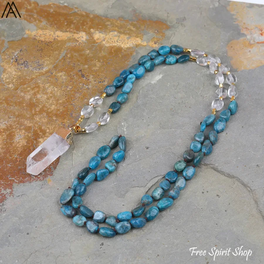 Natural Green Aventurine & Clear Quartz Necklace - Jewelry > Gemstone Bead Necklace