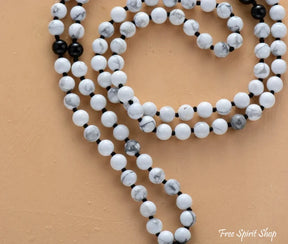 108 Natural Howlite & Black Onyx Mala Beads Prayer Necklace