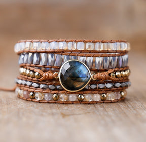 Natural Labradorite Strawberry Agate & Citrine Wrap Bracelet