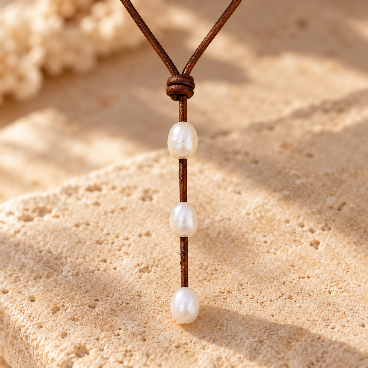 Freshwater Pearl Y-Drop Leather Choker Necklace