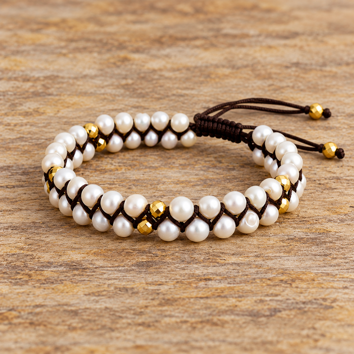 Freshwater Pearl Double Row Macrame Bracelet