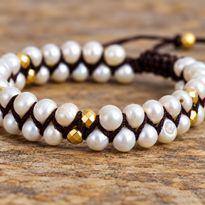 Freshwater Pearl Double Row Macrame Bracelet