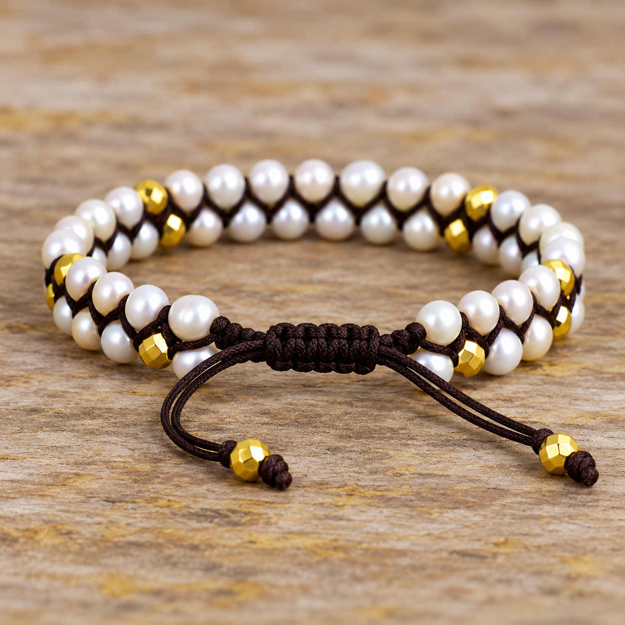 Freshwater Pearl Double Row Macrame Bracelet