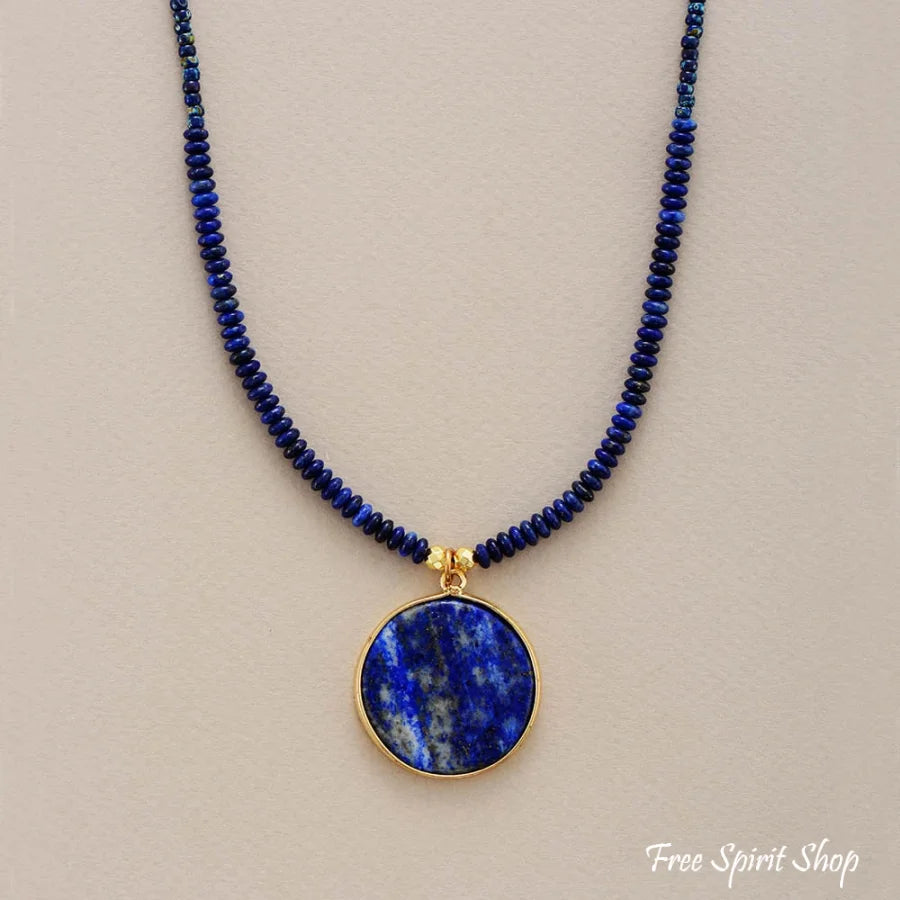 Handmade Lapis Lazuli Circle Pendant Necklace