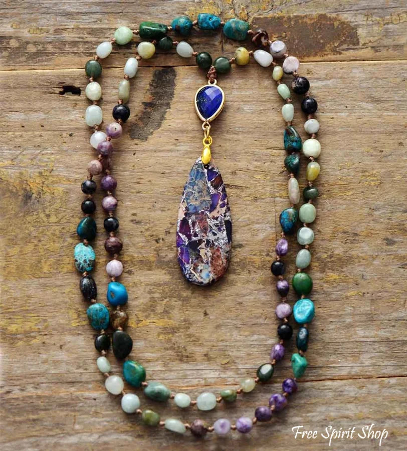 Natural Lepidolite Apatite Amazonite & Jasper Beaded Necklace