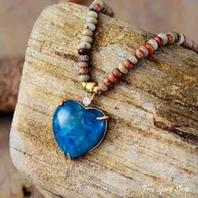 Natural King Jasper & Apatite Heart Pendant Necklace