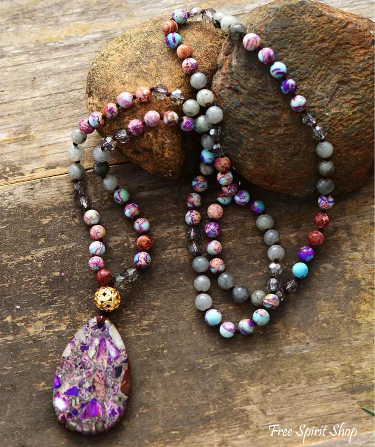 Natural Purple Jasper & Labradorite Beaded Necklace