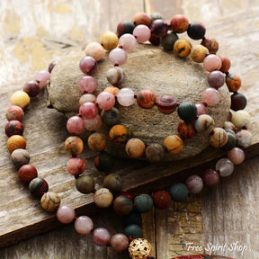 Natural Red Jasper & Pink Jade Beaded Necklace