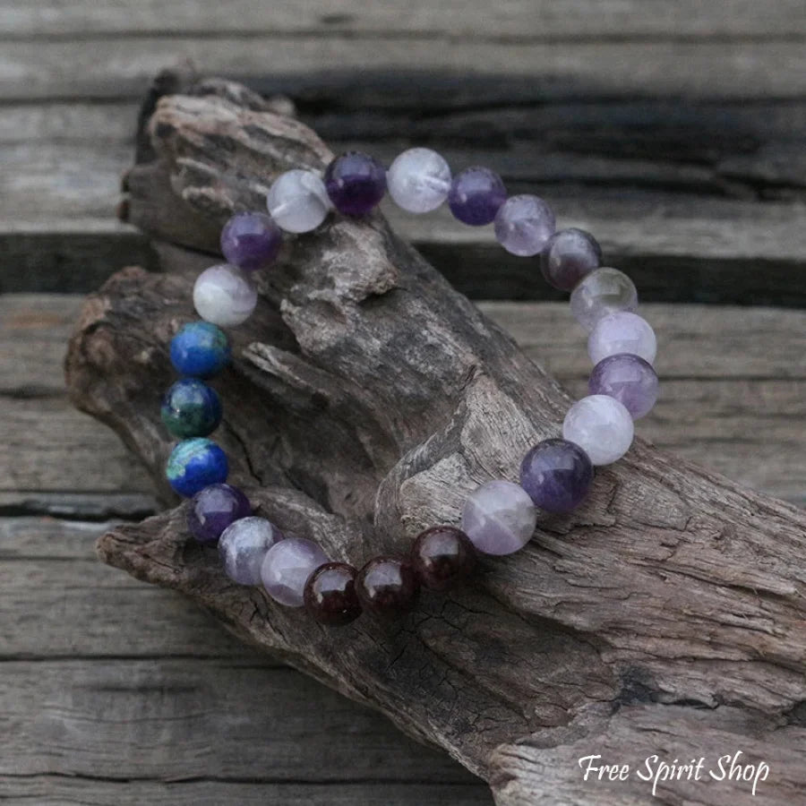 Natural Amethyst & Garnet Mala Bead Bracelet