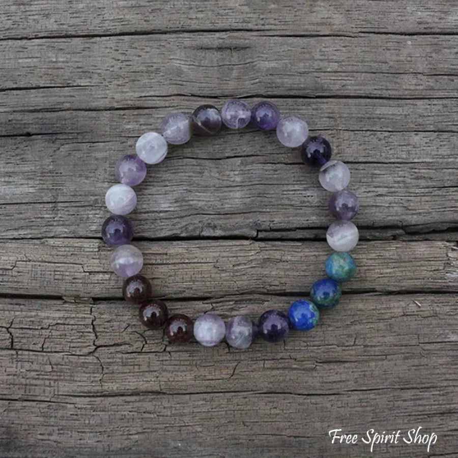 Natural Amethyst & Garnet Mala Bead Bracelet