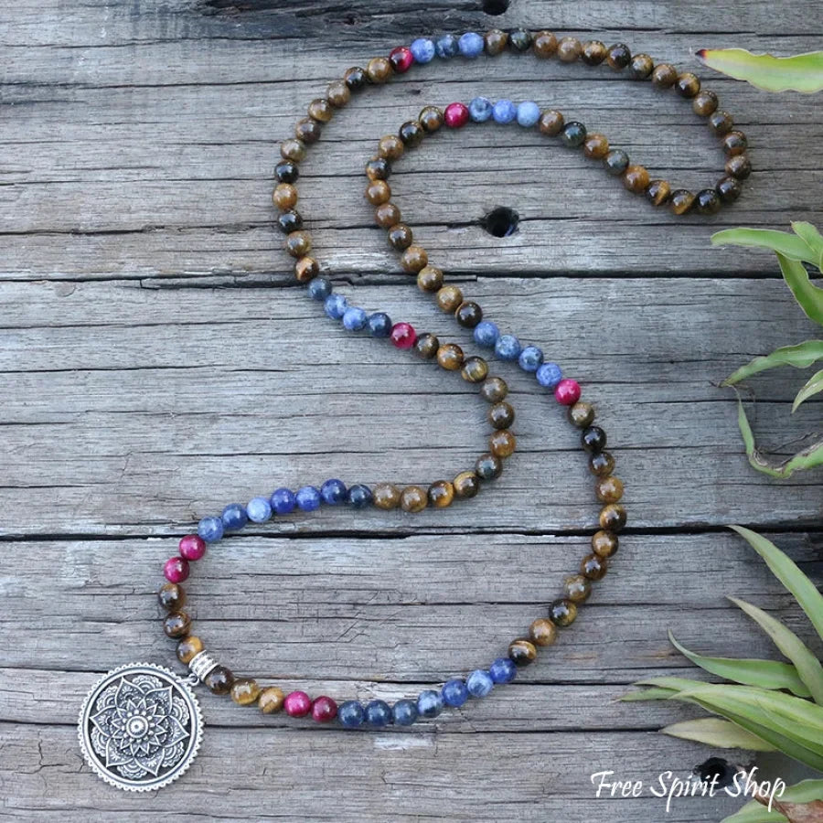 108 Tiger Eye & Sodalite Mala Bead Necklace / Bracelet