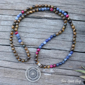 108 Tiger Eye & Sodalite Mala Bead Necklace / Bracelet