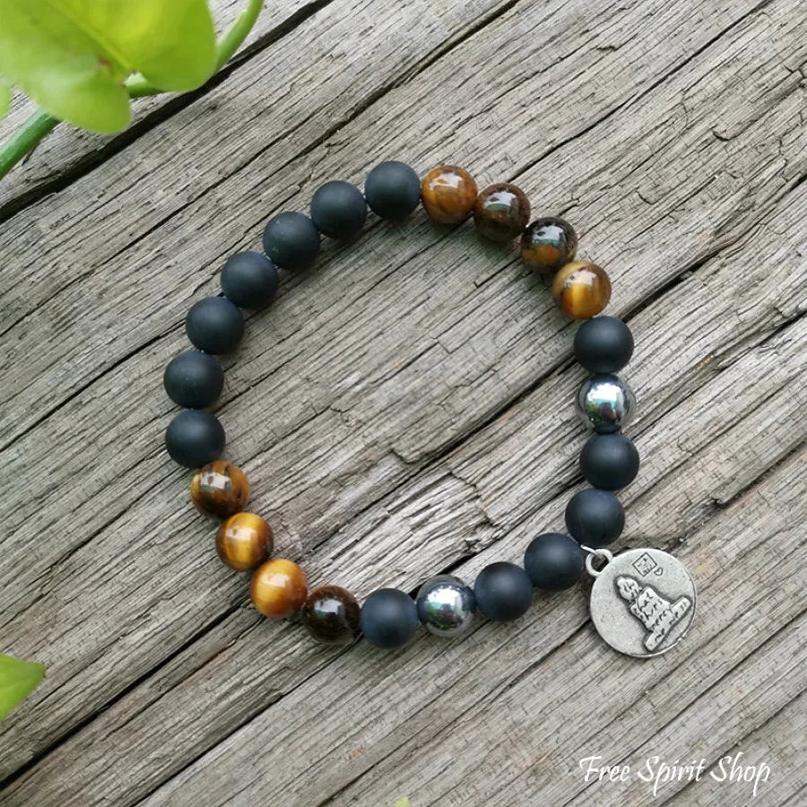 108 Tiger Eye & Matte Black Onyx Mala Bead Necklace