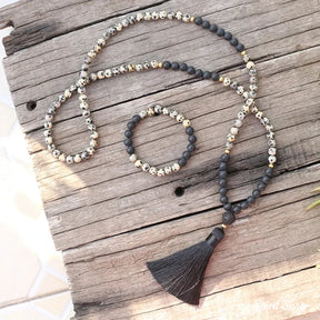 108 Natural Dalmatian Jasper Black Onyx & Lava Stone Mala Beads / Bracelet