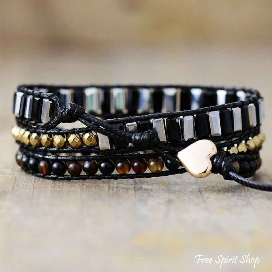 Natural Black Onyx Teardrop Wrap Bracelet Jewelry > Gemstone Bead