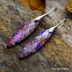 Purple Jasper Leaf Shape Drop Earrings Jewelry > Gemstone