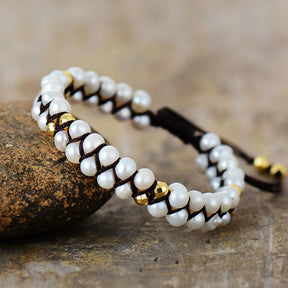 Freshwater Pearl Double Row Macrame Bracelet