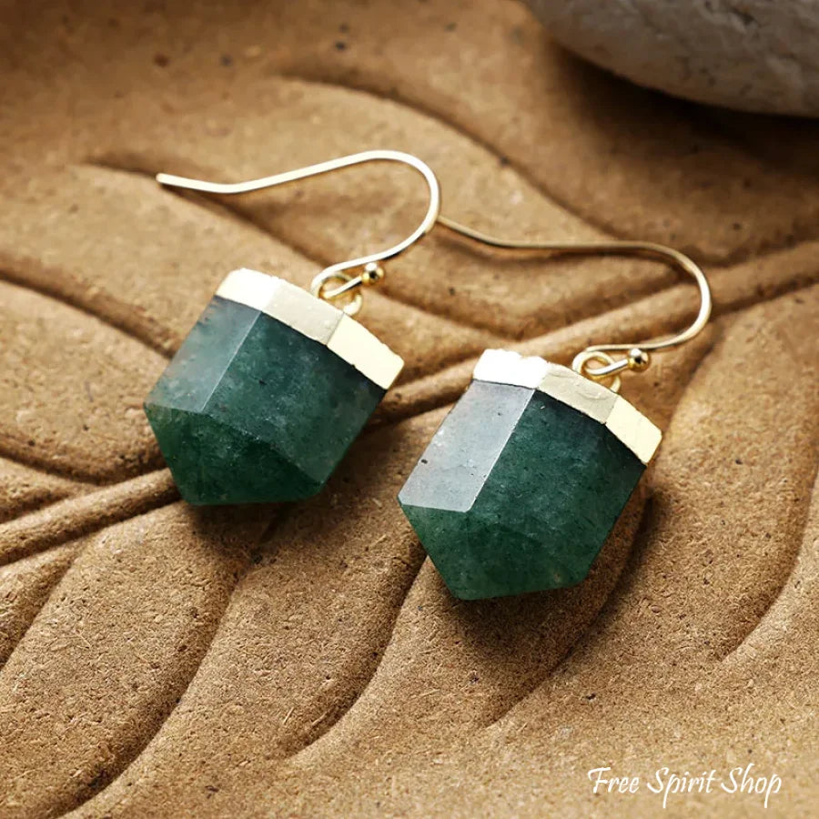 Natural Green Aventurine Point Earrings