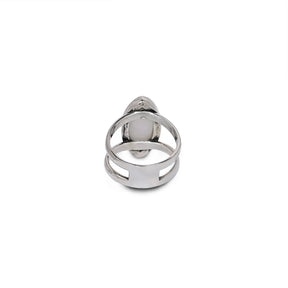 Natural Moonstone Almond Shape Silver Ring