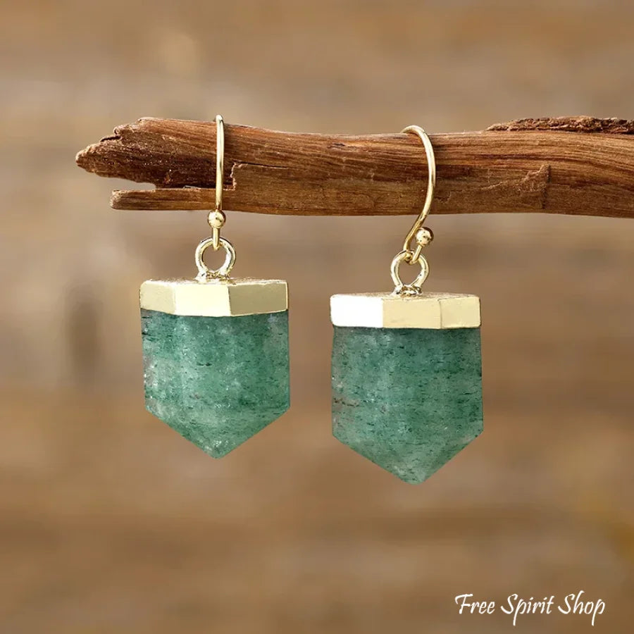 Natural Green Aventurine Point Earrings