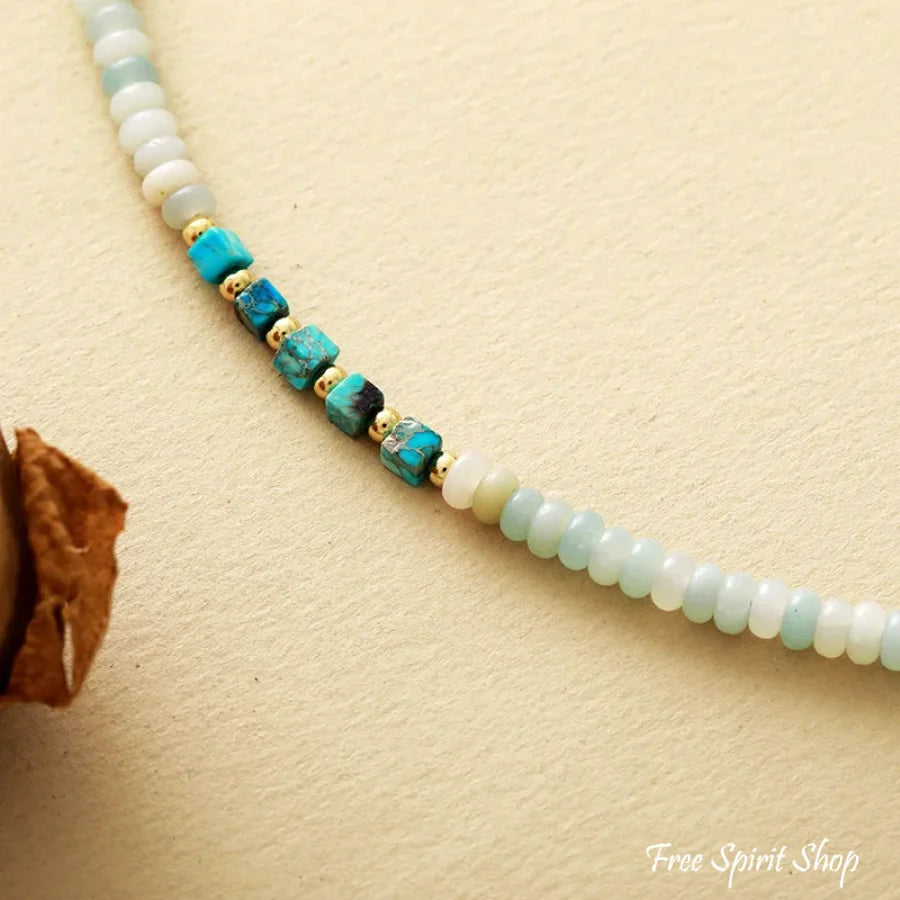 Amazonite & Turquoise Bead Choker Necklace Jewelry > Gemstone