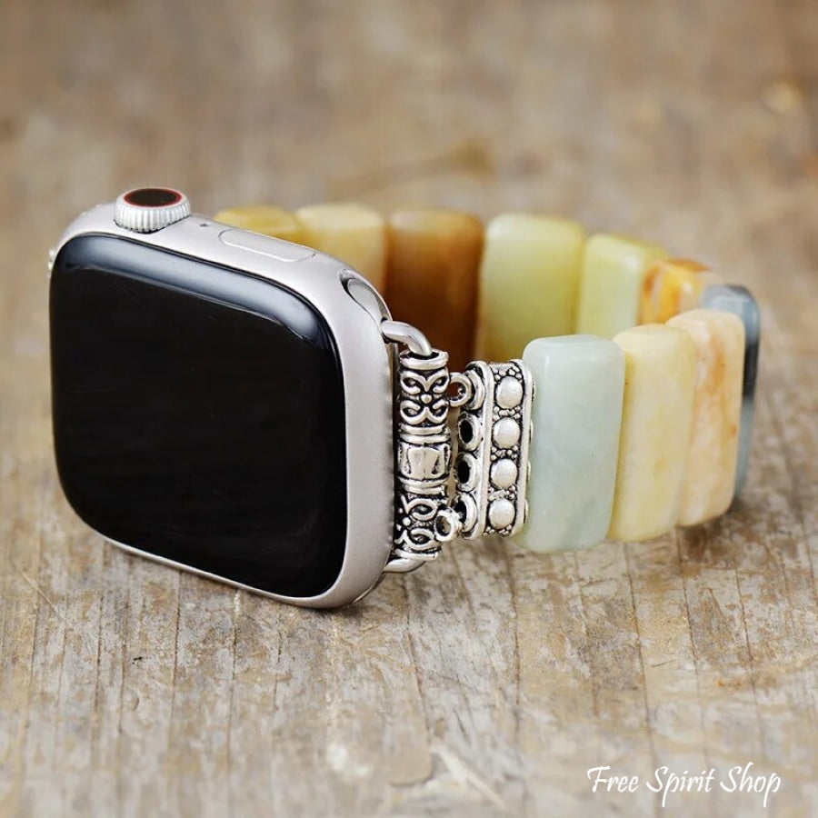 Natural Amazonite Stone Elastic Apple Watch Bracelet Smartwatch Band / Strap > Gemstone Bead Beaded