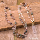 Natural Phantom Quartz & Clear Quartz Necklace - Phantom Quartz / 32Inch - Jewelry > Gemstone Bead Necklace
