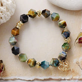 Tiger’s Eye Beaded Bracelet with Golden Heart Charm Tiger Eye / Woman Jewelry > Bracelet > Gemstone Bead Bracelet