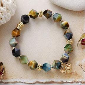 Tiger’s Eye Beaded Bracelet with Golden Heart Charm Tiger Eye / Woman Jewelry > Bracelet > Gemstone Bead Bracelet