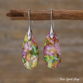 Spring Imperial Jasper Teardrop Earrings - Spring Silver