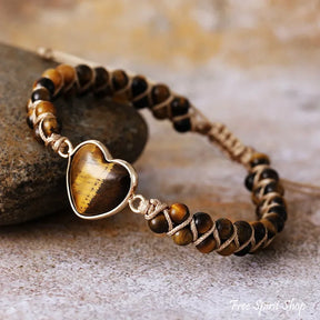 Tiger Eye Heart Braided Bead Bracelet Jewelry > Gemstone