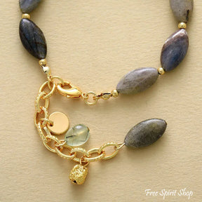 Natural Labradorite Oval Bead Bracelet