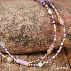 Natural Amethyst Hematite & Purple Assorted Bead Choker Necklace Jewelry > Gemstone