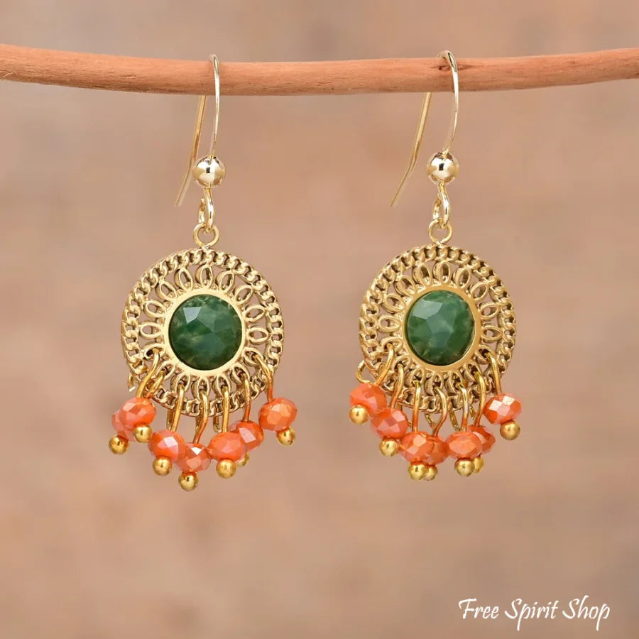 Natural African Green Jade Bohemian Earrings Jewelry > Gemstone