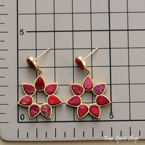 Handmade Colorful Jasper Flower Earrings