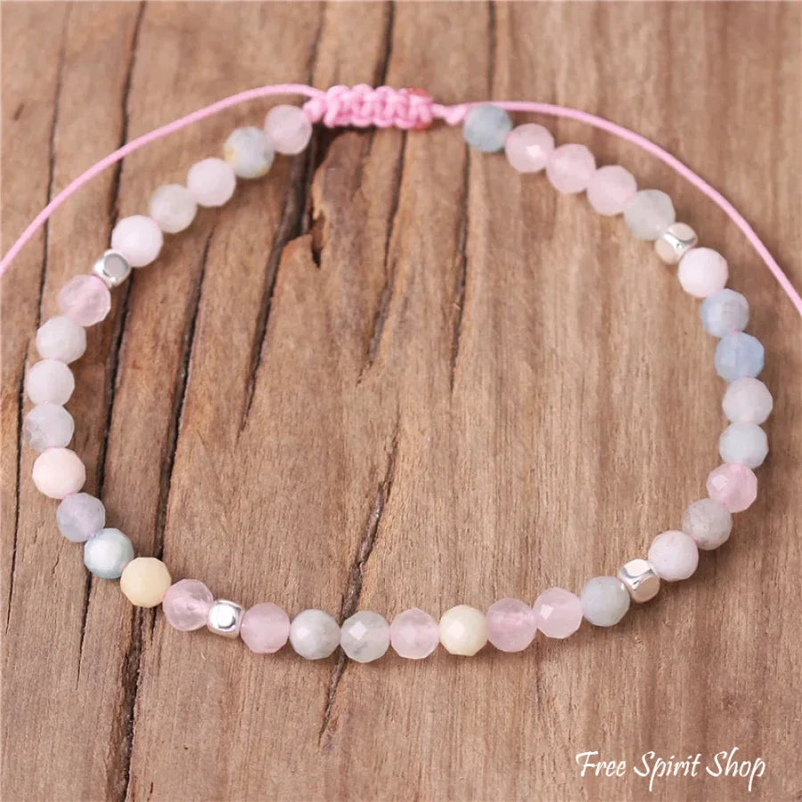 Natural Pink Morganite Minimalist Bead Bracelet Jewelry > Gemstone