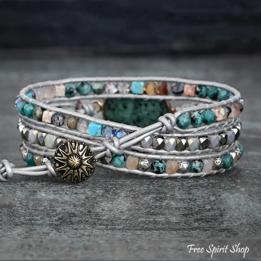 Natural African Jasper Heart & Mixed Bead Wrap Bracelet Jewelry > Gemstone