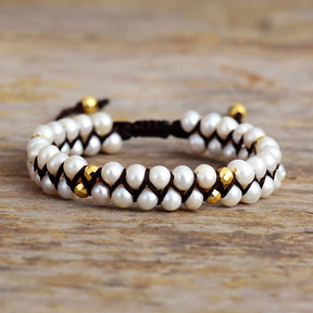 Freshwater Pearl Double Row Macrame Bracelet