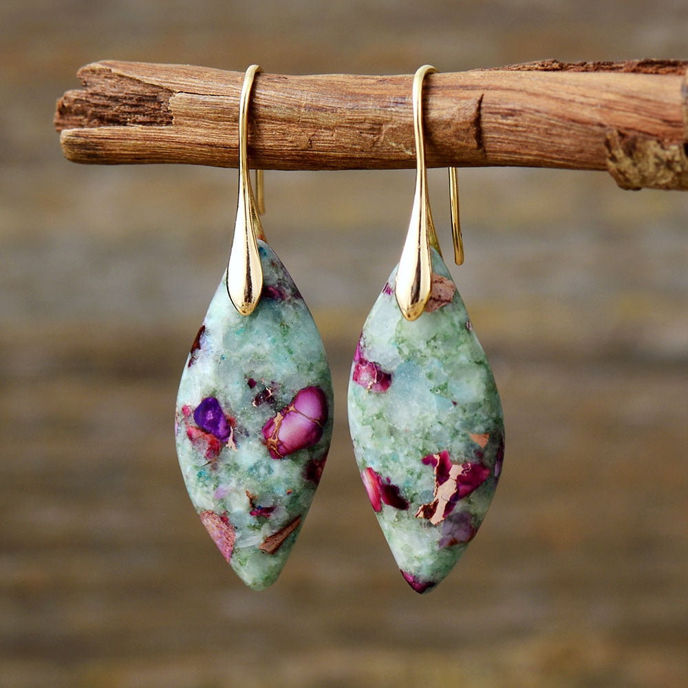 Green & Purple Imperial Jasper Leaf Earrings